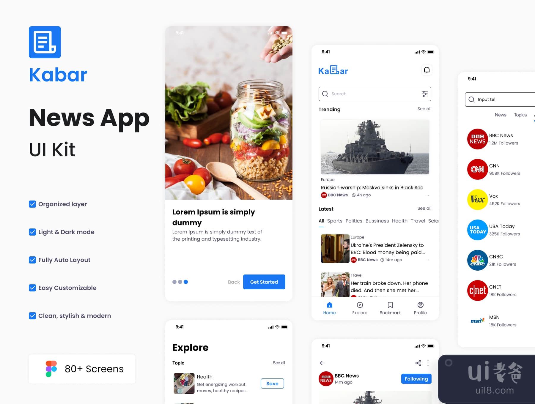 Kabar - 新闻应用UI工具包 (Kabar - News app UI Kit)插图